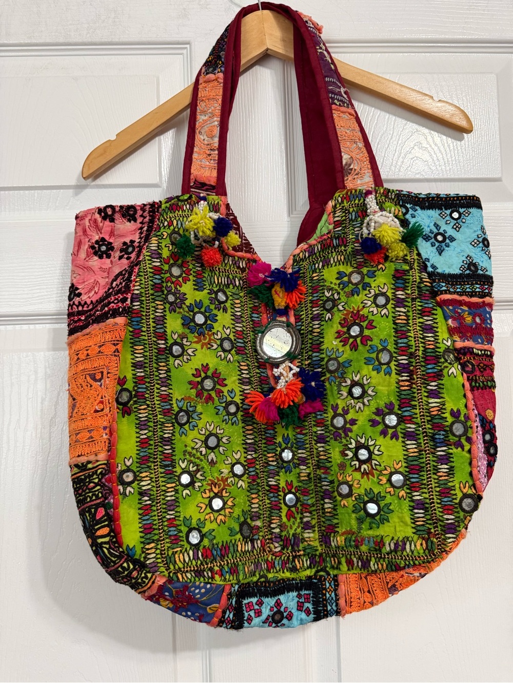 Colorful handmade Embroidered Rajasthani Tote Bag - Green